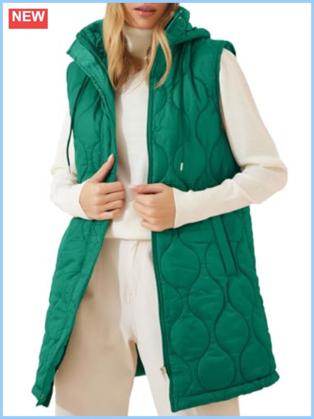 Women's Long Puffer Vest Hooded Quilted Sleeveless Jacket